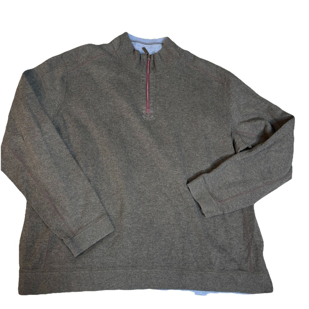 Tommy Bahama 1/4 Zip Reversible Sweater Mens‎ 2XL Blue/Gray Cotton Blend Soft